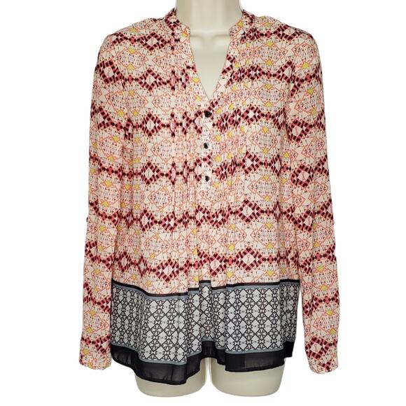 HD in Paris Geometric Print Tunic Top V Neck 0 - Picture 1 of 6